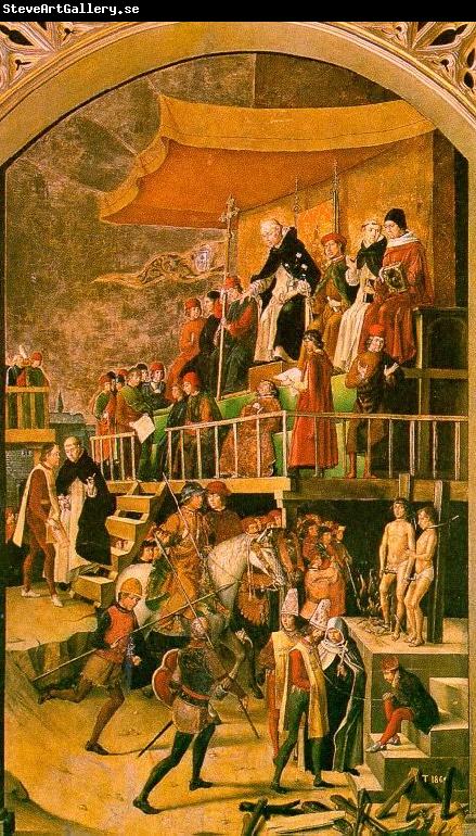BERRUGUETE, Pedro The Court of Inquisition Chaired by St. Dominic